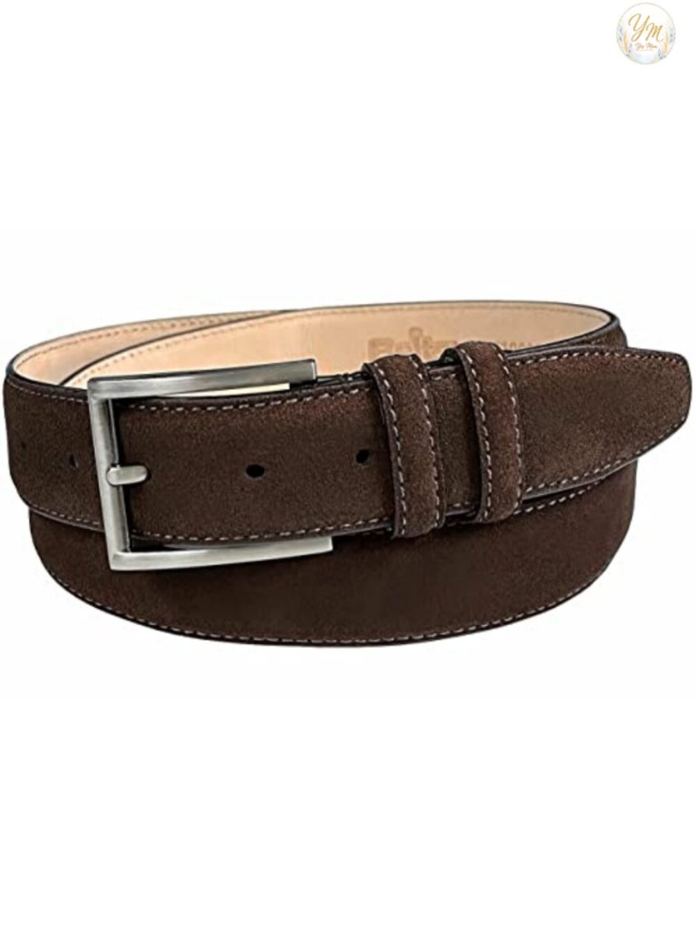 Men's Genuine Suede Leather Casual Dress Belt 35mm Wide Stitched Edges,